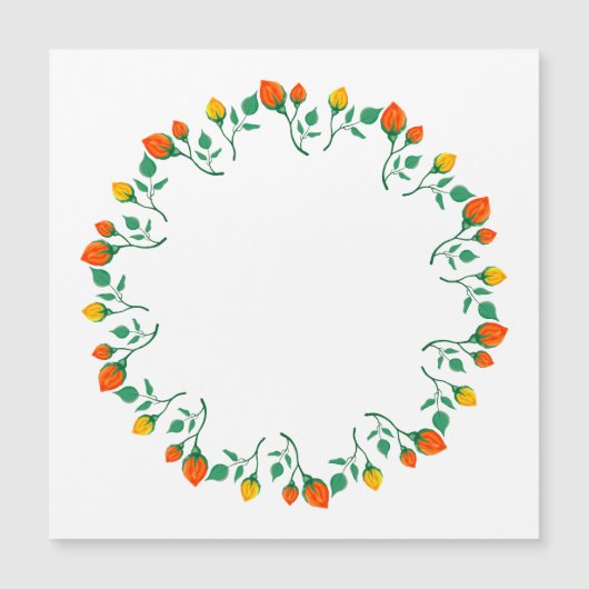 Carte Magnétique Cadre rond floral avec fleurs de rose jaune et rou (Devant)