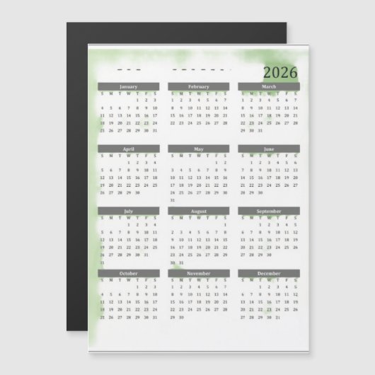 Carte Magnétique Calendrier 12 Mois 2026 (Devant / Derrière)