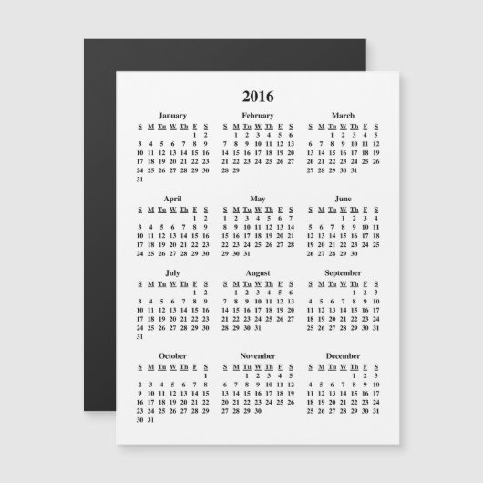 Carte Magnétique Calendrier 2016 (Devant / Derrière)
