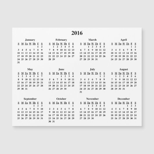 Carte Magnétique Calendrier 2016 (Devant)
