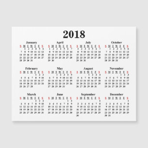 Carte Magnétique Calendrier 2018 en blanc