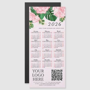 Carte Magnétique Calendrier 2025 Business Logo QR Code Pink Floral