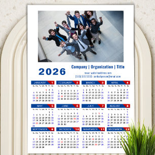 Carte Magnétique Calendrier 2025 Business Photo Simple Bleu Rouge