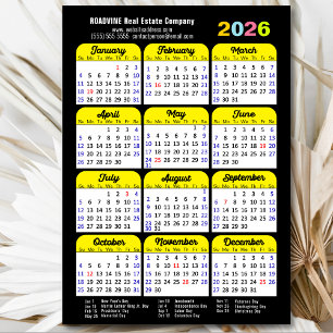 Carte Magnétique Calendrier 2025 Minimaliste noir entreprise magnét