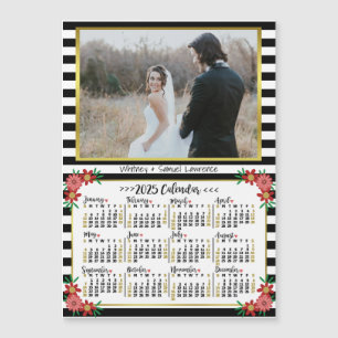 Carte Magnétique Calendrier 2025 Préppy Floral Stripes   magnet-pho