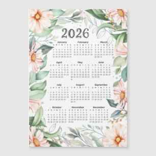 Carte Magnétique Calendrier 2026 Aquarelle Eucalyptus Orange Floral