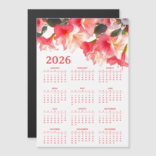 Carte Magnétique Calendrier 2026 avec fleurs (Devant / Derrière)
