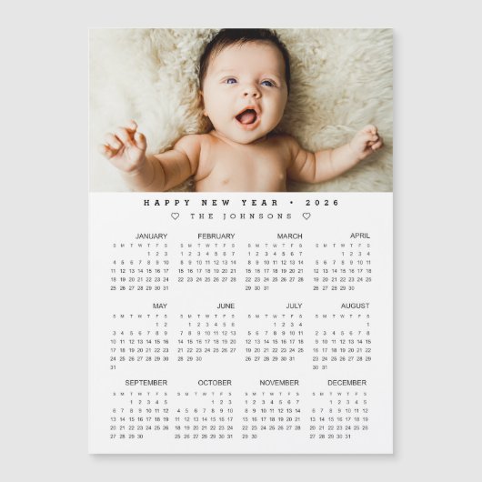 Carte Magnétique Calendrier 2026 avec photo - vue année complète ma (Devant)
