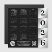 Carte Magnétique Calendrier 2026 Business Logo QR Code Black & Silv (Devant / Derrière)