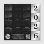 Carte Magnétique Calendrier 2026 Business Logo QR Code Black & Silv (Devant)