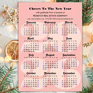 Carte Magnétique Calendrier 2026 Business Pink Minimalist Magnetic