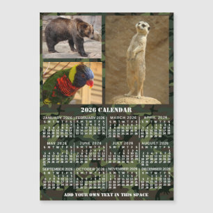 Carte Magnétique Calendrier 2026 Camouflage Ajouter 3 Photos Aimant