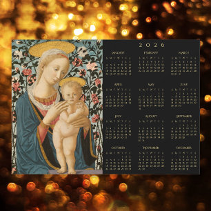 Carte Magnétique Calendrier 2026 de la Madone et de l'Enfant Jésus