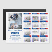 Carte Magnétique Calendrier 2026 Entreprise Simple Bleu Rouge Magné (Devant / Derrière)