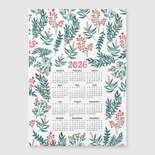 Carte Magnétique Calendrier 2026 Feuilles verts et motifs floraux r