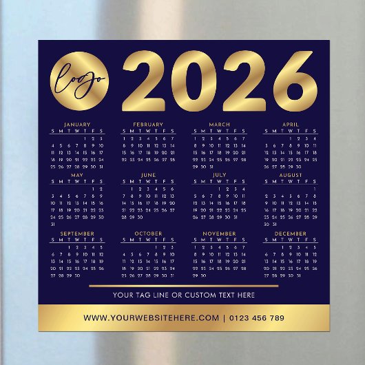 Carte Magnétique Calendrier 2026 Logo Entreprise Navy & Or Entrepri