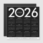 Carte Magnétique Calendrier 2026 Minimaliste Logo d'entreprise Noir (Devant / Derrière)