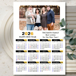 Carte Magnétique Calendrier 2026 moderne Photo Black Gold Magnétiqu