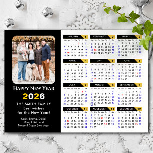 Carte Magnétique Calendrier 2026 moderne Photo Black Gold Magnétiqu