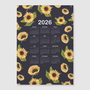 Carte Magnétique Calendrier 2026 Motif d'aquarelle de tournesols