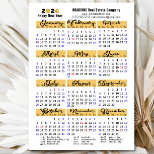 Carte Magnétique Calendrier 2026 Noir minimaliste Entreprise Magnét
