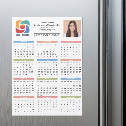 Carte Magnétique Calendrier 2026 personnalisé Logo d'entreprise Mag