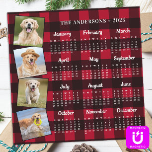 Carte Magnétique Calendrier 2026 Personnalisé Red Plaid Photos d'an