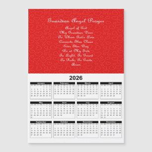 Carte Magnétique Calendrier 2026 Prière de l'ange gardien Cœurs rou