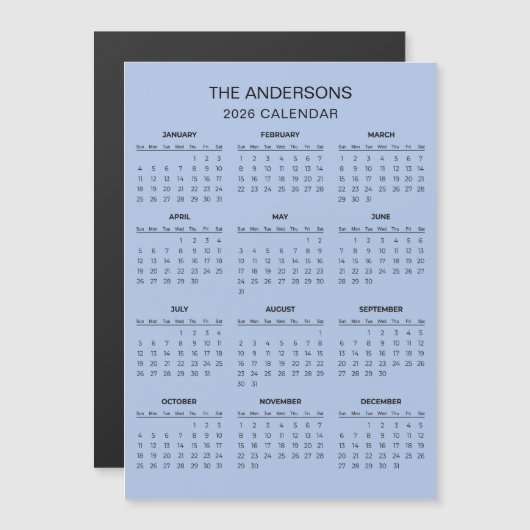 Carte Magnétique Calendrier 2026 Simple mais Élégant | Aimant (Devant / Derrière)
