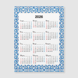 Carte Magnétique Calendrier 2026 - Unique annuel Azulejo