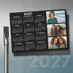Carte Magnétique Calendrier 2027 3 Photos Noir Basique Aimanté