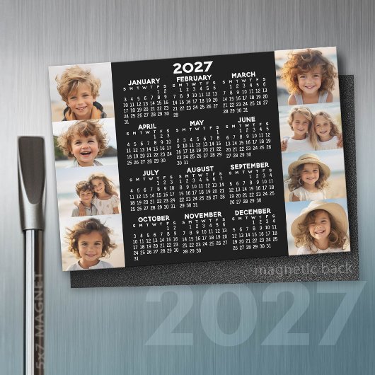 Carte Magnétique Calendrier 2027 - 8 Photos Aimant Noir Blanc de Ba