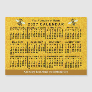 Carte Magnétique Calendrier 2027 abeille nid d'abeille personnalisé