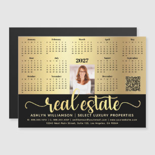 Carte Magnétique Calendrier 2027 Aimant QR Code Immobilier Or