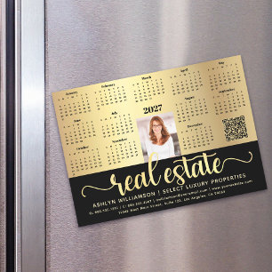 Carte Magnétique Calendrier 2027 Aimant QR Code Immobilier Or