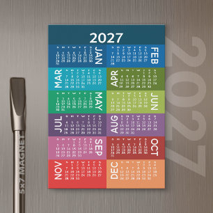 Carte Magnétique Calendrier 2027 - Année avec des mois colorés funk