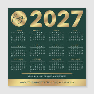 Carte Magnétique Calendrier 2027 Entreprise Logo Vert & Or Entrepri