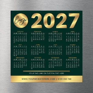 Carte Magnétique Calendrier 2027 Entreprise Logo Vert & Or Entrepri