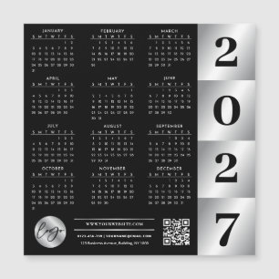 Carte Magnétique Calendrier 2027 Logo Entreprise Code QR Noir & Arg