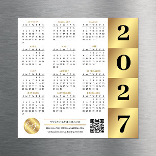 Carte Magnétique Calendrier 2027 Or Entreprise Logo Code QR Marketi