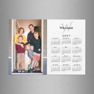 Carte Magnétique Calendrier 2027 Photo personnalisée Monogramme Nom
