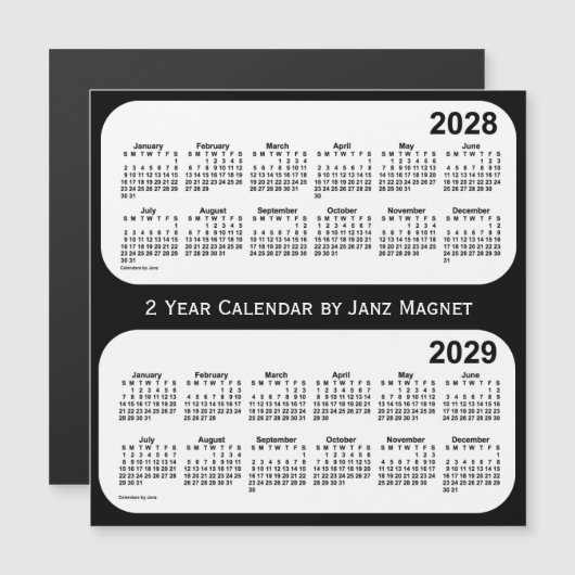 Carte Magnétique Calendrier 2 ans noir et blanc 2028-2029 de Janz (Devant / Derrière)