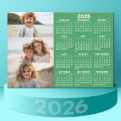 Carte Magnétique Calendrier - 3 Photos - Aimant blanc vert de base