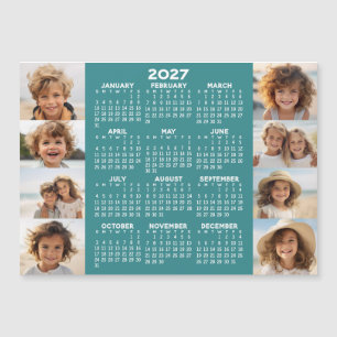 Carte Magnétique Calendrier - 8 Photos Aimant Bleu Blanc De Base