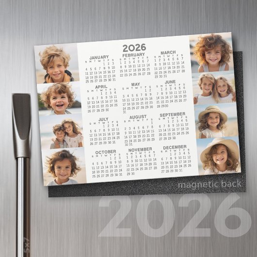 Carte Magnétique Calendrier - 8 Photos - Gris Basique Aimant Blanc
