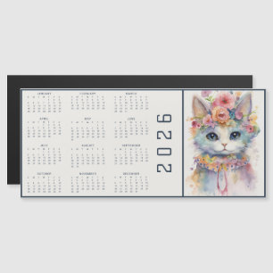 Carte Magnétique Calendrier Abstrait Aquarelle Chat Vêtu Floral