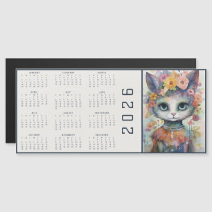 Carte Magnétique Calendrier Abstrait Aquarelle Chat Vêtu Floraux
