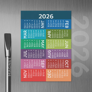Carte Magnétique Calendrier - Année complète avec mois colorés funk