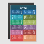 Carte Magnétique Calendrier - Année complète avec mois colorés funk (Devant / Derrière)
