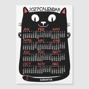 Carte Magnétique Calendrier annuel 2025 Chat noir milieu du siècle